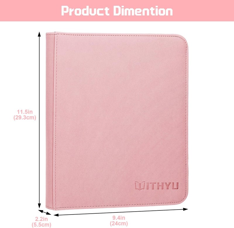 WITHYU Toploader Binder Holds 128 Top Loaders, 4 Pocket Ringless Card Holder for 3" x 4" Rigid Cards, Trading Card Album Small Top Loader Binder for Sports, TCG, MTG (Pink) - Image 2